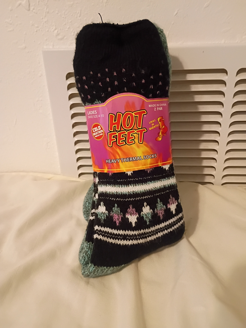 Heavy Thermal Socks for Men - Black with Mint & Pink Pattern